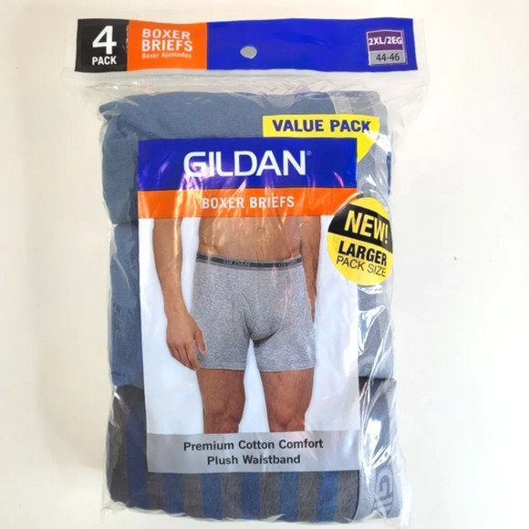 Gildan Boxer Briefs Premium Cotton Comfort Plush Waistband 4 Pack Size 2XL NEW - Picture 1 of 4